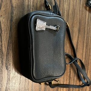 NWT J. Crew Black Pebbled Leather Crossbody Bag with Gold Zipper